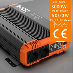 Inversor de onda sinusoidal pura, transformador de voltaje con pantalla LCD, accesorios para automóviles, UPS, 6,0kw, 3,6kw, 2,4kw, 12V, 24V a 220V, 110V