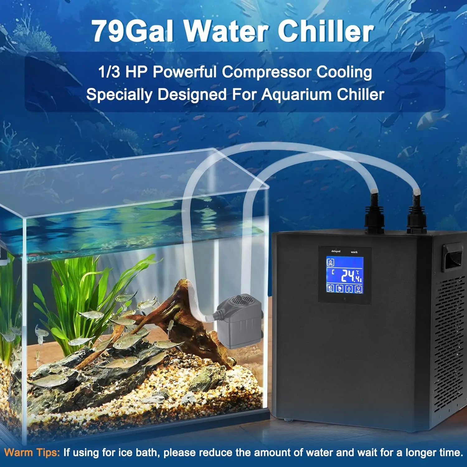 refrigeratore per acquario 79 Gal 1/3 HP refrigeratore d'acqua sistema di raffreddamento idroponico refrigeratore per acquario con vasca da bagno per ghiaccio per atleti