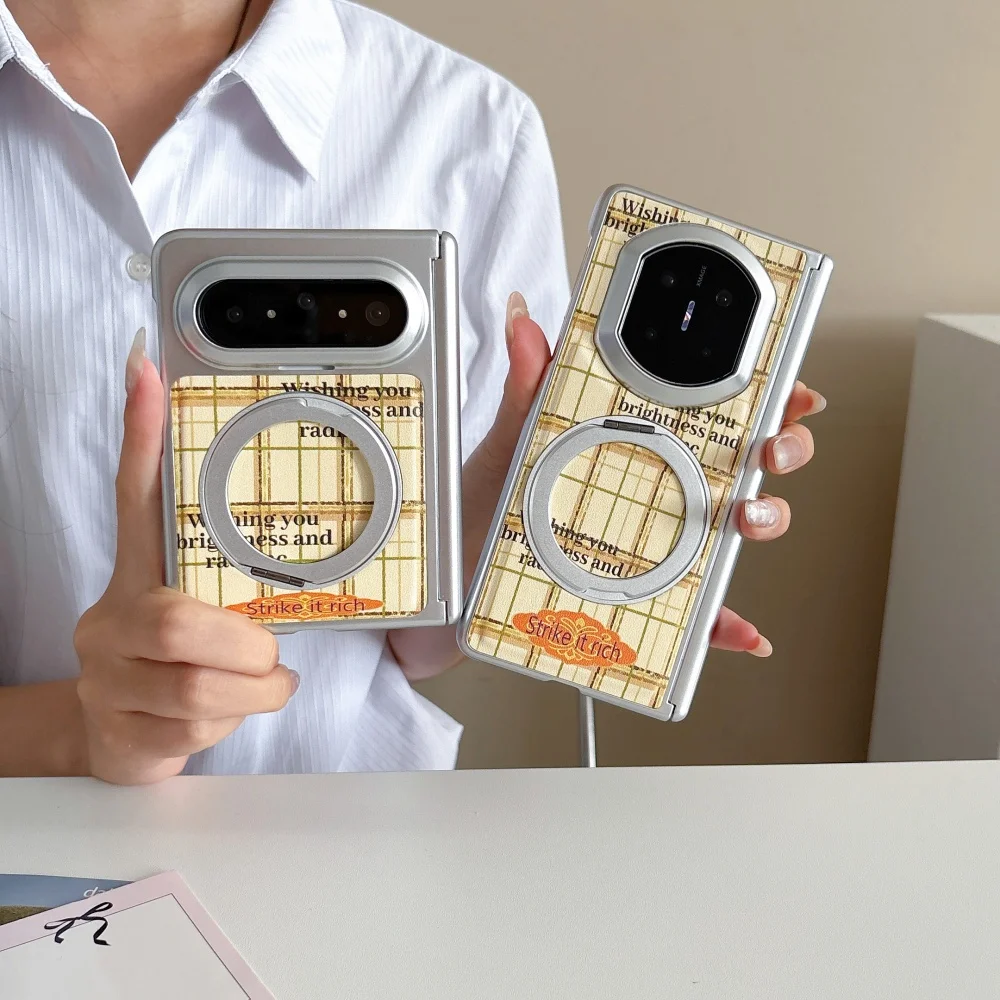 Korea Ins Retro Plaid Printed Phone Case with Magnetic Stand for Samsung Galaxy Z Fold 8 Ultra Z Fold 6 7 8  Folding Phone Cover