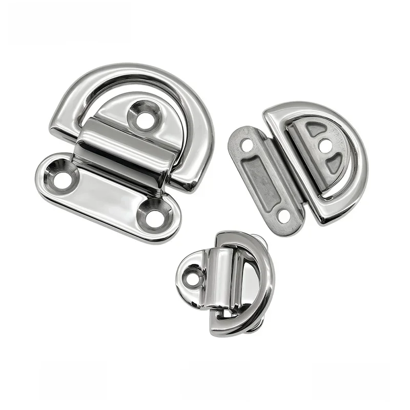 2szt 316 Stal nierdzewna D ring Deck Folding Pad Eye Lashing Tie Down Cleat for Yacht Motor Boat Marine Mirror Polish Cleat — zdjęcie 2