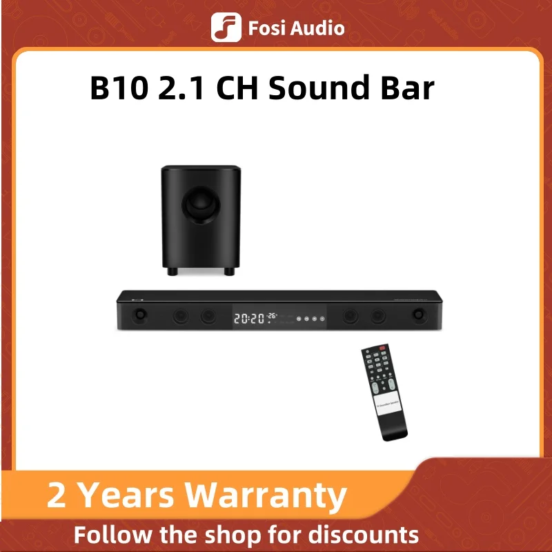 Fosi Audio B10 2.1 CH Sound Bar for TV Surround Sound Speaker with U-Disk/Optical/Coaxial/HDMI(ARC)/NFC with Microphones