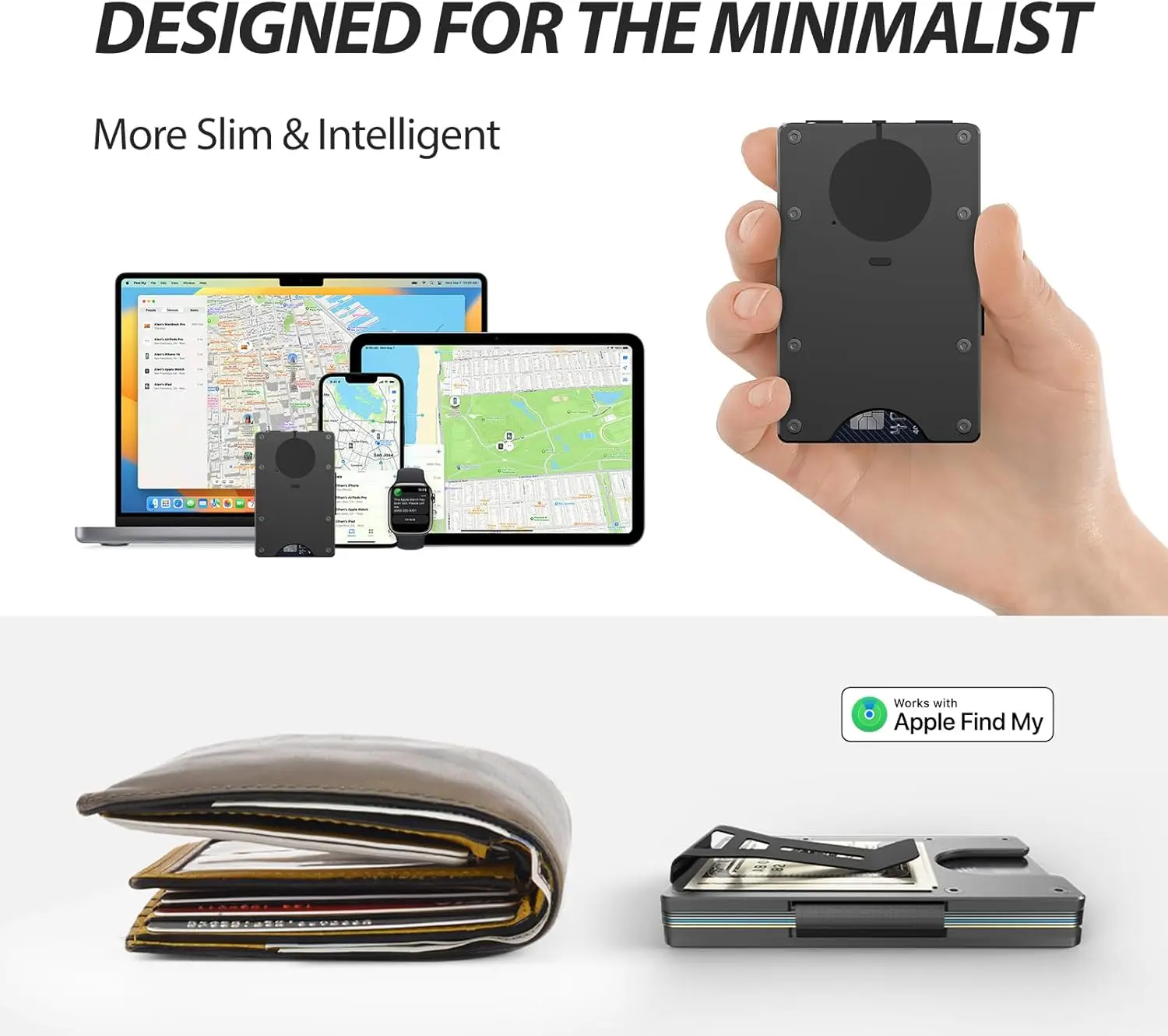 Smart Wallet with Built-in Apple Find My Tracker Anti-Lost GPS Locator RFID Blocking Aluminum Card Holder Men Money Clip