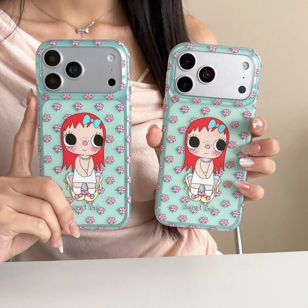 Kawaii Sweet Cartoon Girl Yuyu Floral Pattern Phone Case For iPhone 17 Pro 14 15 16 17 Pro Max 15 14 Pro 13 Cute Anti-fall Cover