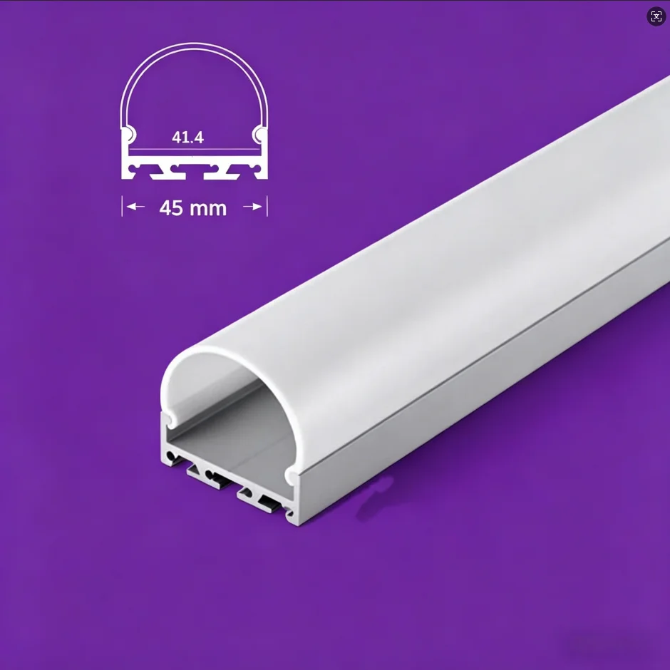 45mm  wide  aluminum channel  housing  with  round diffuser and  end caps  with  screw image 5