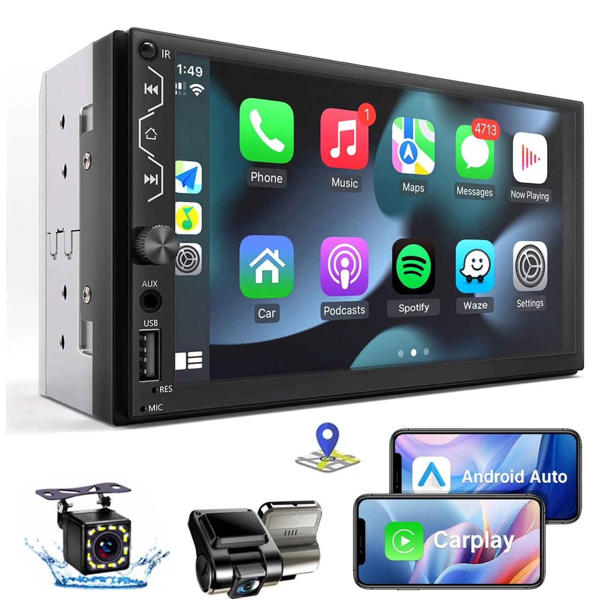 

7 Inch Full HD Touchscreen Car Radio 2 Din Car Video Player Carplay and Android Auto with Dash Cam and Backup Camera Bluetooth