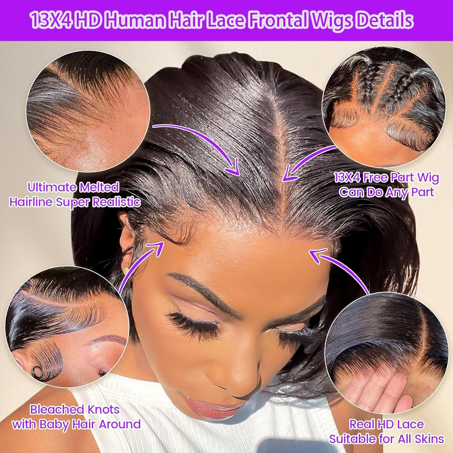 13x4 Lace Bob Wig Human Hair Short Straight Bob Wig For Black Women Human Hair Pre Plucked With Baby Hair Side Part 200% Density