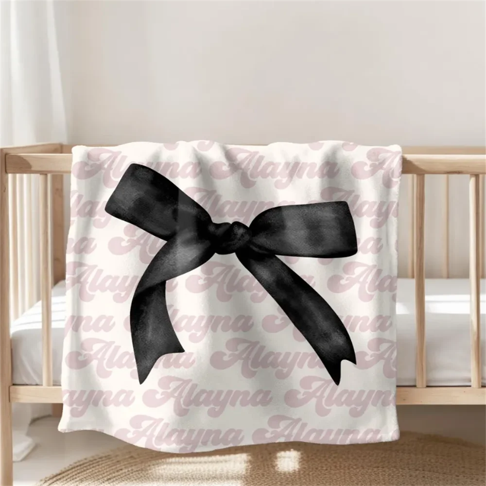 Personalized Bow Blanket, Custom Name Blanket, Pastel Coquette Aesthetic Gift for Her, Girly Girls Bedroom Decor, Trendy Teen