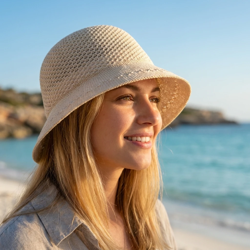 Eleganter Breitkrempiger Gestrickter Fischerhut für Damen - Outdoor-Reise Sonnenschutz Atmungsaktiver Mesh-Bucket-Hat