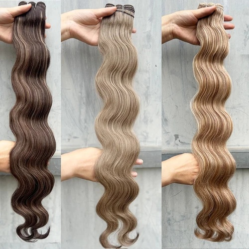 Imagen 2 del producto 30 pulgadas de color M618 Ombre Piano marrón Rubio 27/613 onda del cuerpo 200g extensiones de pelo ondulado sintético extensión suave similar al humano
