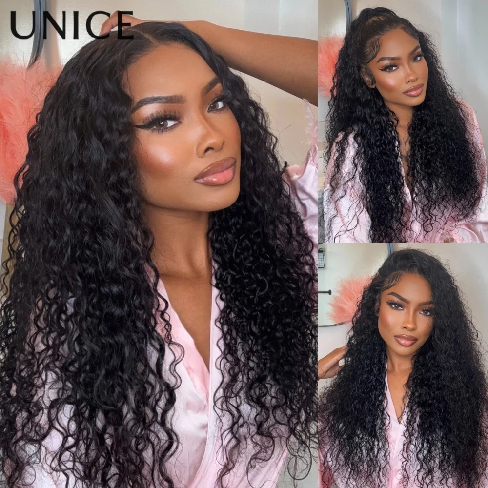 UNice Hair 7x5 & 13x4 Lace Frontal Echthaarperücken Wasserwellen-Lockenperücke mit Invisi-Kordelzug, vorgeschnittene, vorgebleichte, leimlose Perücke