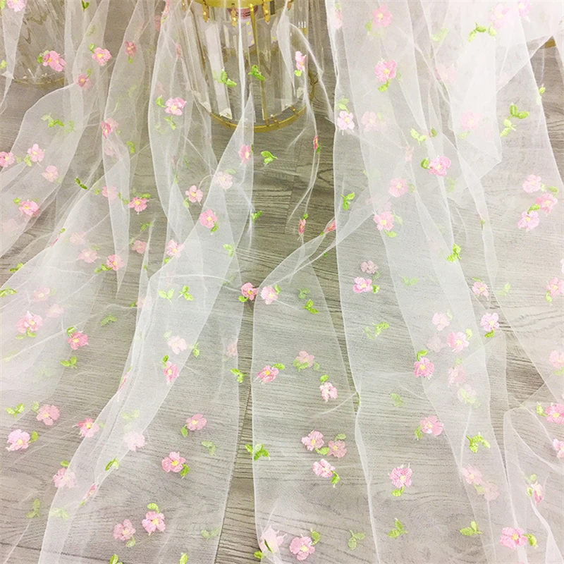 

5 Yards Colorful Flower Overlay Embroidery Soft Lace fabric Small Flowers applique For Wedding Dress Evening Bridal Gown Curtain