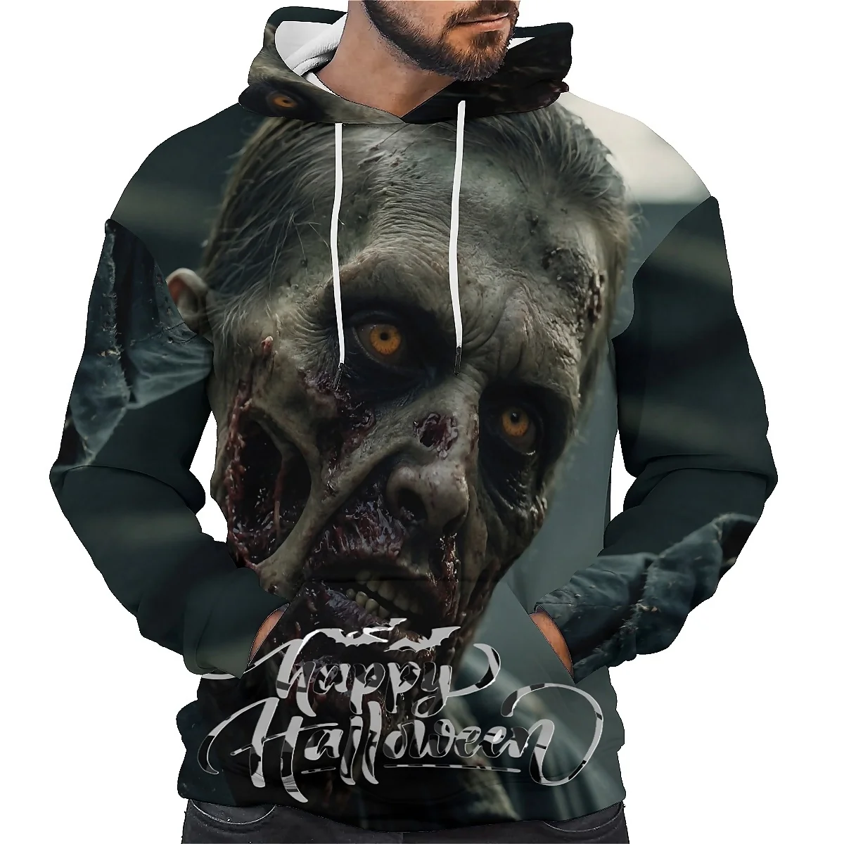 

SONSPEE unisex fall hoodie with 3D printed skull design and long sleeves. Ideal for a bold and scary street style look.