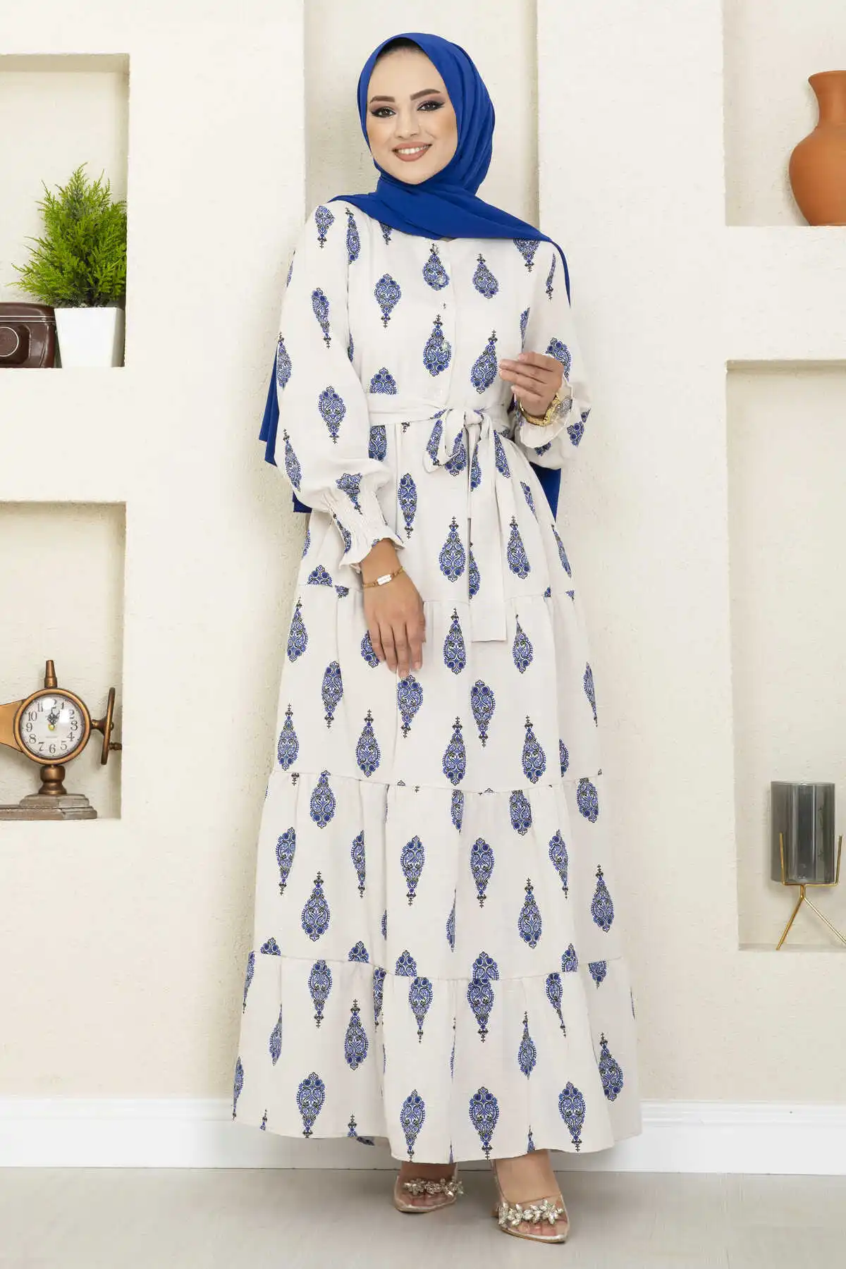 Vestido de lino con estampado para mujer, Hijab Abaya turco, Túnica musulmana, caftán Eid islámico, 2022 Vestido de lino con estampado de pino para