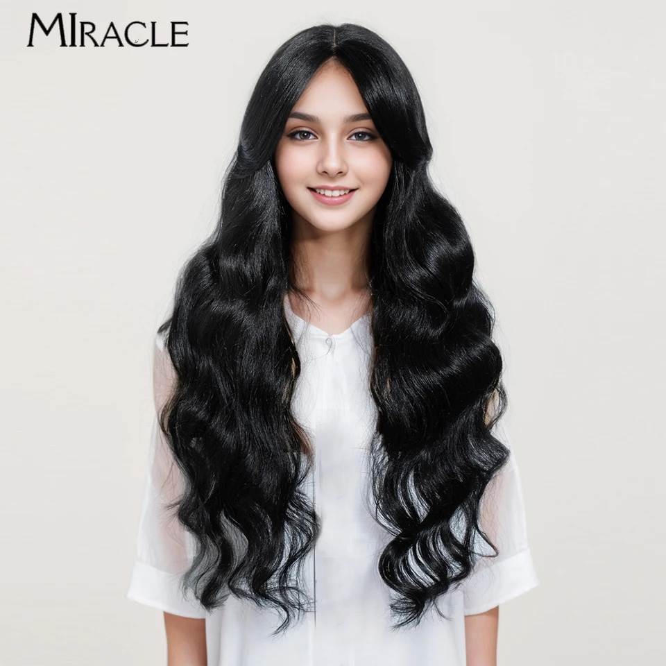 MIRACLE-peluca sintética con malla frontal para mujer, pelo falso, resistente al calor, color rubio, 28 pulgadas