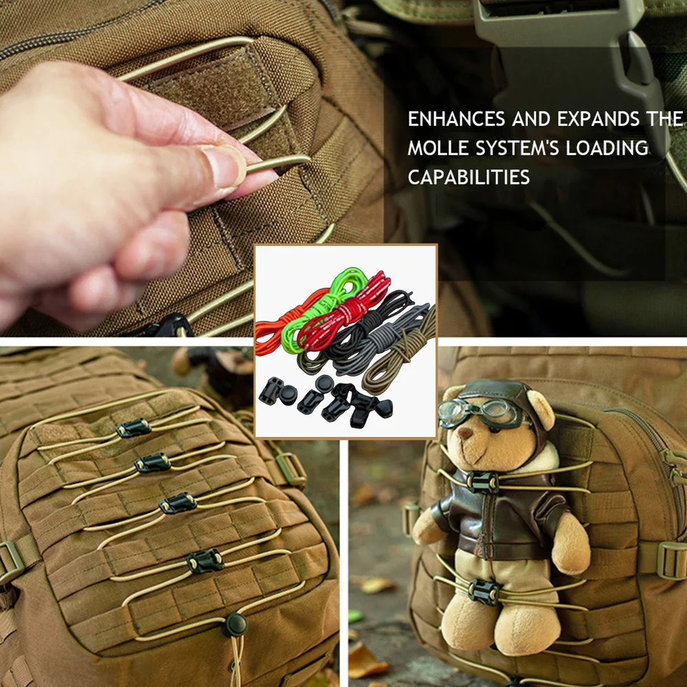 

DIY Elastic Tie Rope Buckle,Outdoor Camping Backpack External Expansion MOLLE System Mount for Helmets, Sleeping Bags Equipment