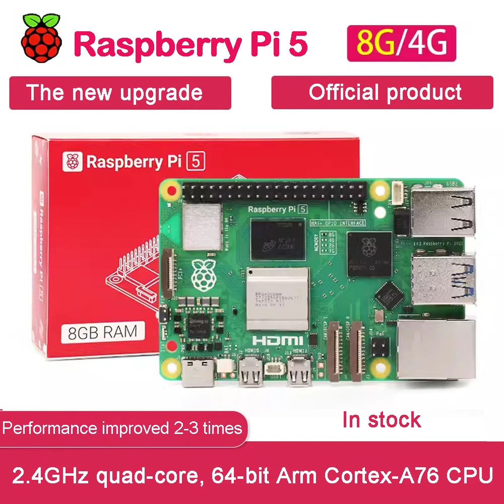 

Official Original Raspberry Pi 5 4G 8GB RAM Development Board Broadcom BCM2712 Linux RPI 5 SBC Metal Case With Fan In stock