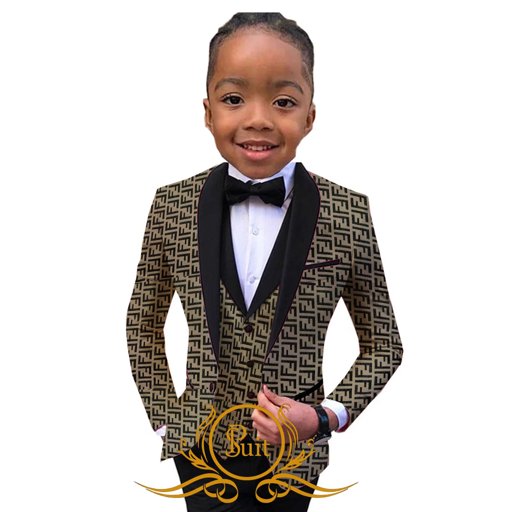 Suit for Boys Jacket Vest Pants 3-Pieces Set Letter Print Pattern Children Clothes Fashion Tuxedo Kids Blazer