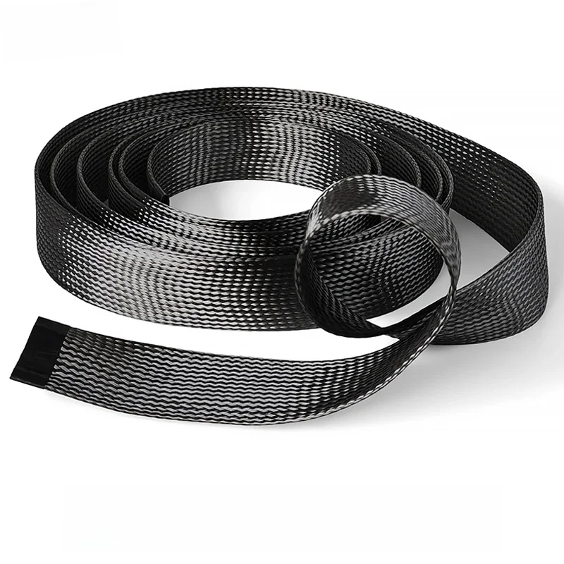 Tuleje 4-40 mm Wysoka gęstość Szczelnie czarne plecione Elastyczna koszulka z włókna węglowego Osłona przewodu Osłona rury kablowej Tuleja — zdjęcie 2