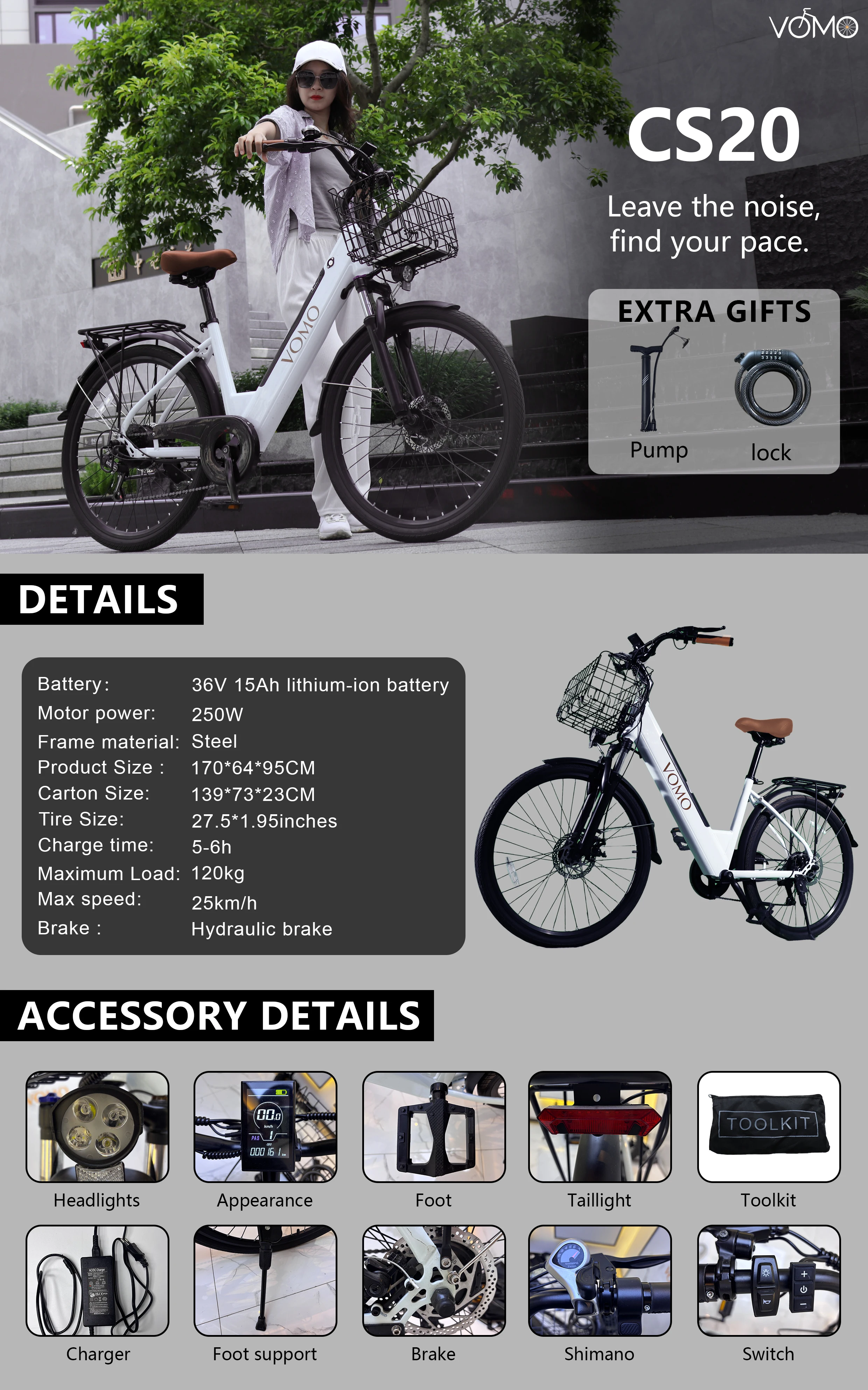 VOMO E-Bike 250W Bürstenloser Motor 36V15AH Lithium-Akku Hydraulische Bremse Elektrofahrrad 27,5-Zoll-Reifen 7-Gang-Schaltung ​ ​ Elektrofahrrad – Detail 8