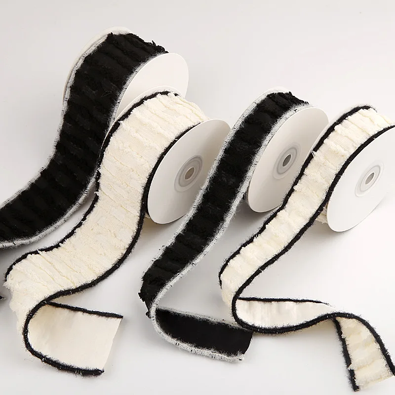 Winter Stripe Woolen Ribbon Thick Trim Black Beige 25mm 40mm DIY Hair Bowknots Banana Clips Brooch Accessories Cloth Material