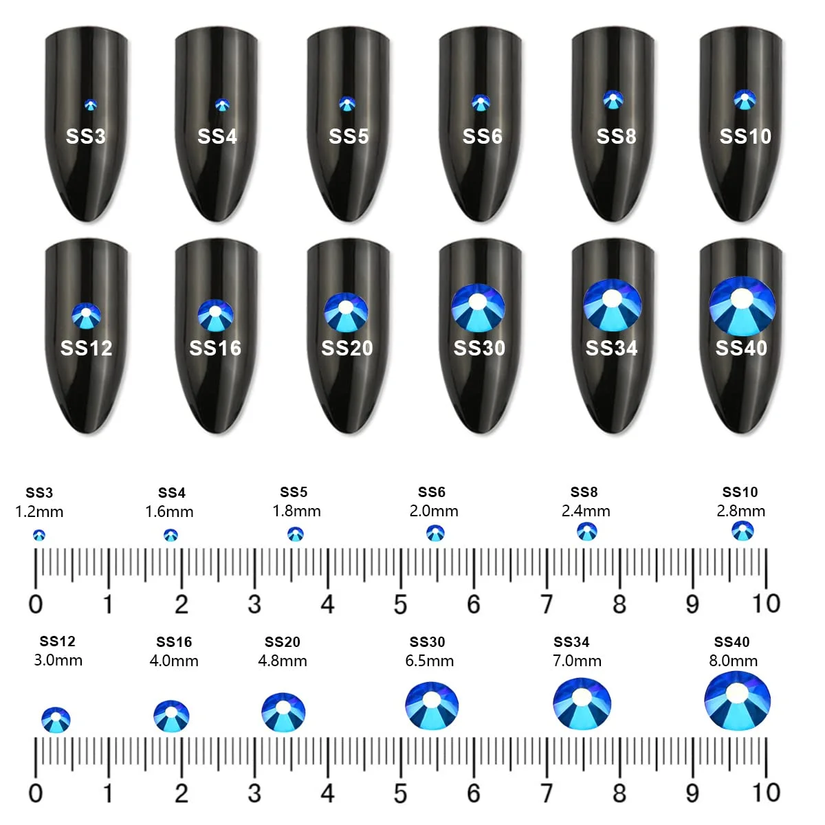 Sapphire AB Champagne AB SS16 SS20 Crystal Glass Flatback Rhinestones For Nails Makeup Bags Shoes Clothes Decoration DIY