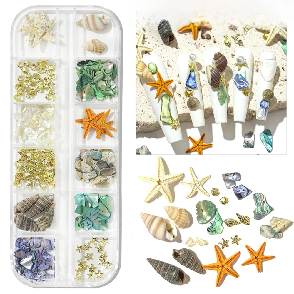 Letnie cyrkonie do paznokci Ocean Nail Charms Shell Starfish Conch Sea Series 3D Beach Nail Design Akcesoria Manicure DIY — zdjęcie 2
