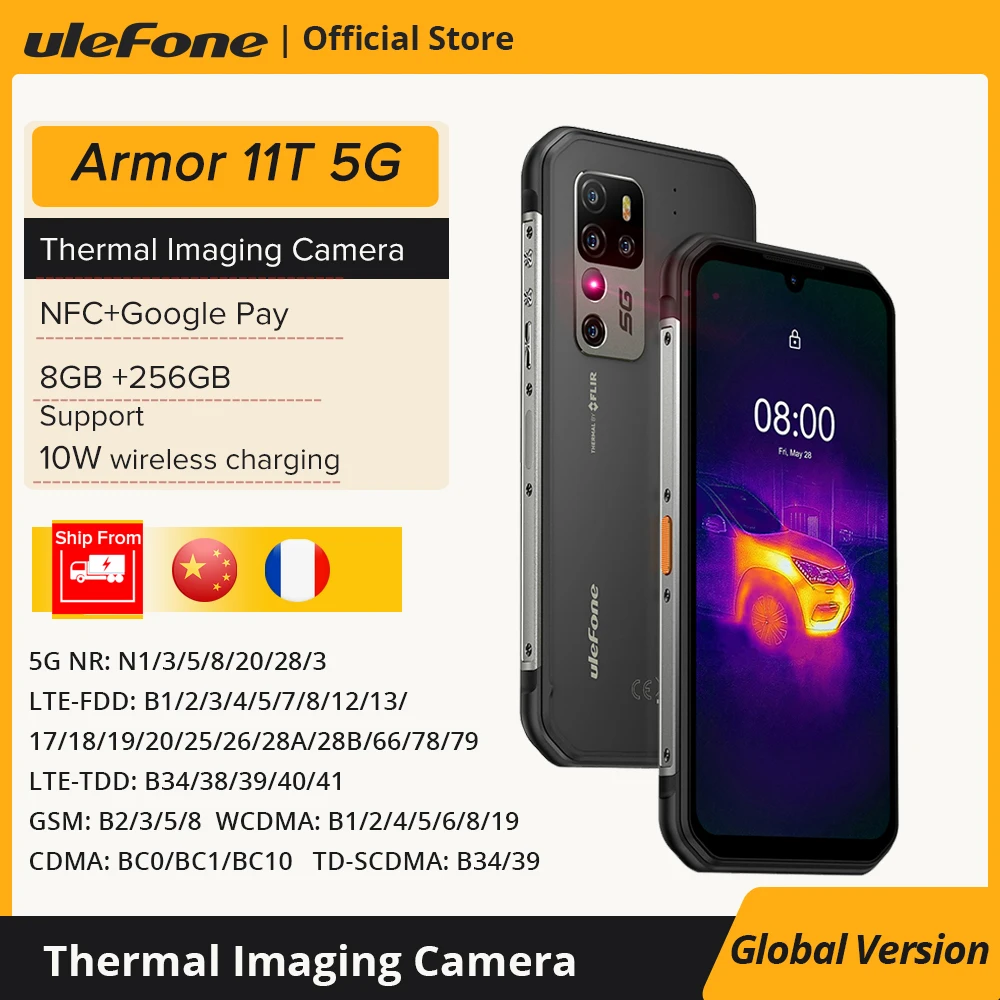 Ulefone Armor 11T 5G: FLIR® 열 화상 카메라 탑재, 방수 기능이 있는 견고한 안드로이드 11 스마트폰 – 8GB RAM, 256GB 저장 용량