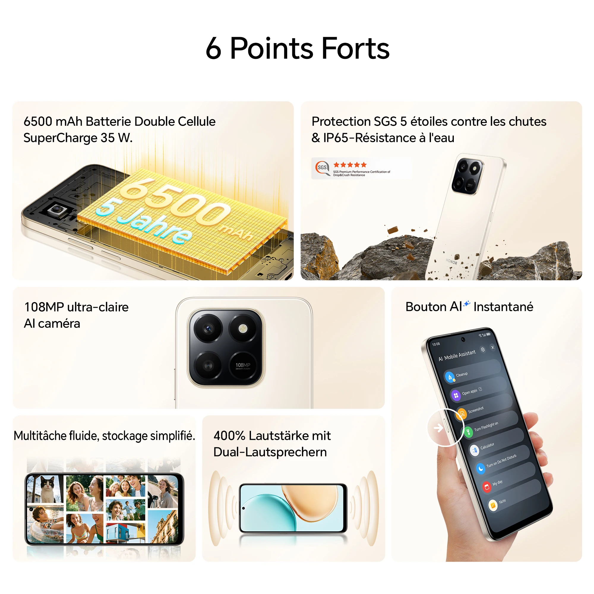 HONOR 400 Smartphone 4G Inteligente, Doble SIM, NFC, Android 15, 6500mAh, 108MP + 2MP, 6.77Hz, 5 estrellas SGS e IP65 4
