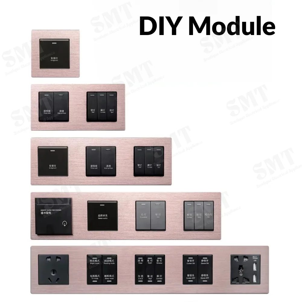 

EU Standard Wall Plastic Brushed Frame DIY Parts For Switches and Multiple Plug Sockets USB HDMI RJ45 Outlet Module Gold Panel