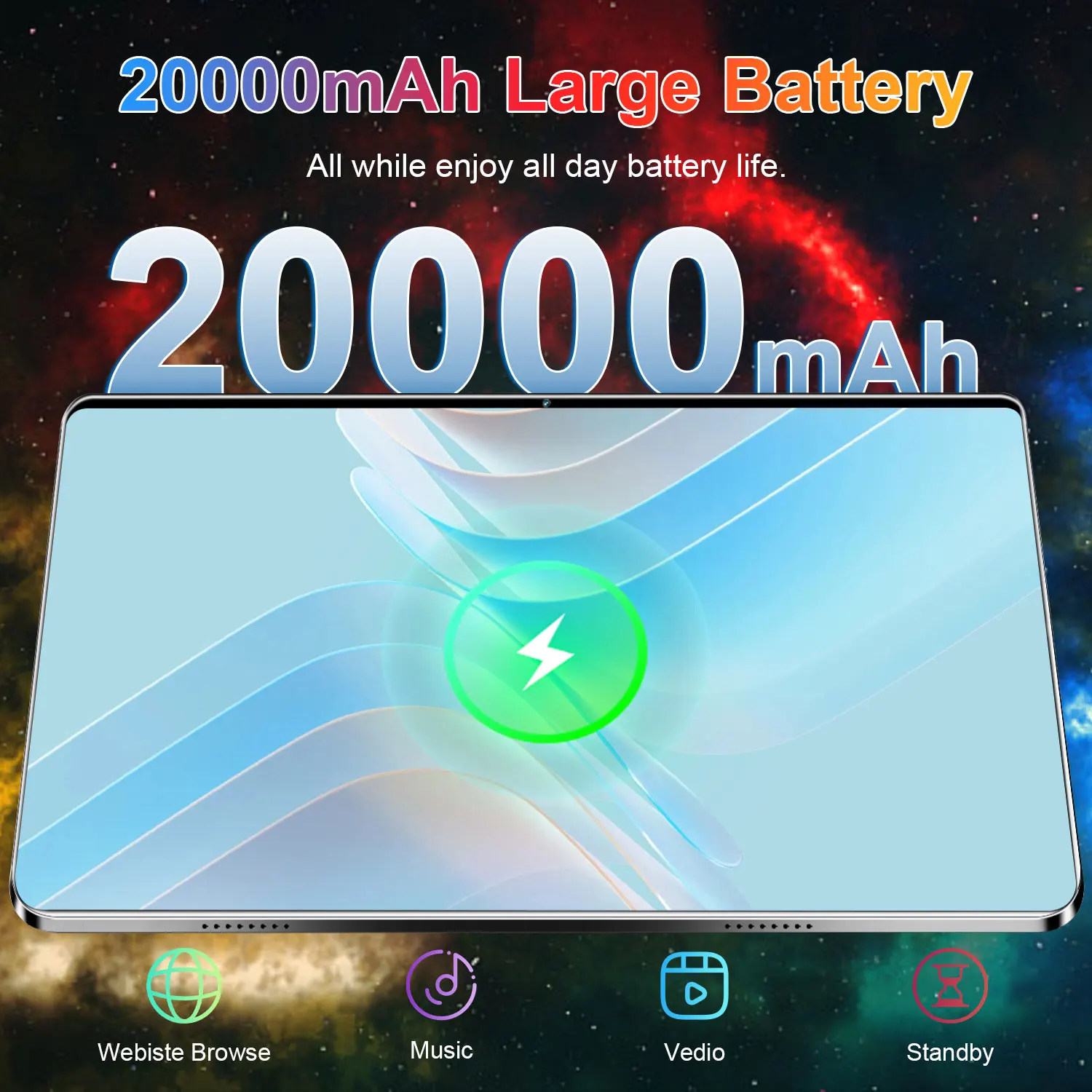 Imagen 7: Elegante tableta Android 13 de 10.36 pulgadas, potente procesador de 14 núcleos, almacenamiento de 16GB+1TB, batería enorme de 20000mAh, conexión WiFi 5G con doble SIM, cámara dual de 16MP+32MP para juegos y clases en línea.