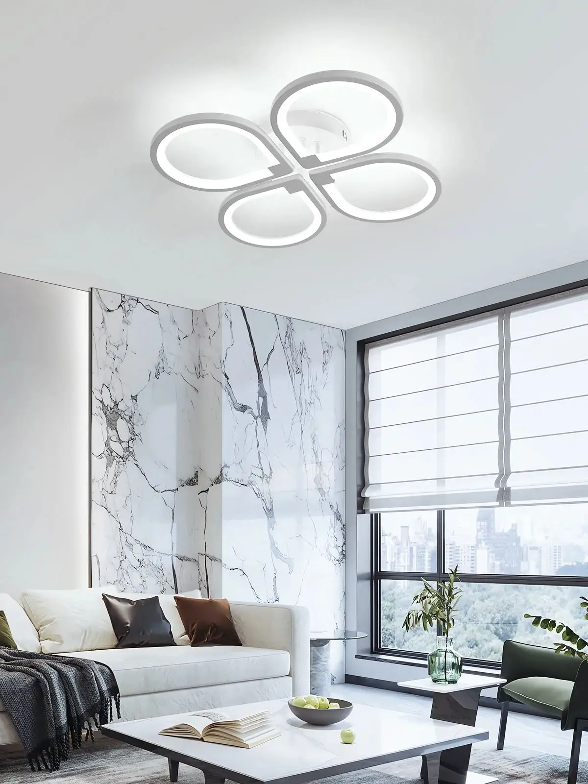 Moderne LED-Deckenleuchte, kreative Deckenleuchte mit Ringdesign, 6500 K Kaltweiß, halbbündige Deckenbeleuchtung Weiß – Detail 3