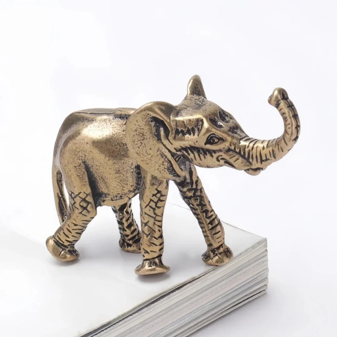 Sculpture d'éléphant en laiton Antique pour animaux de compagnie, Sculpture d'animal Miniature, décoration de maison, ornement de bureau, Figurine de collection Vintage, cadeau