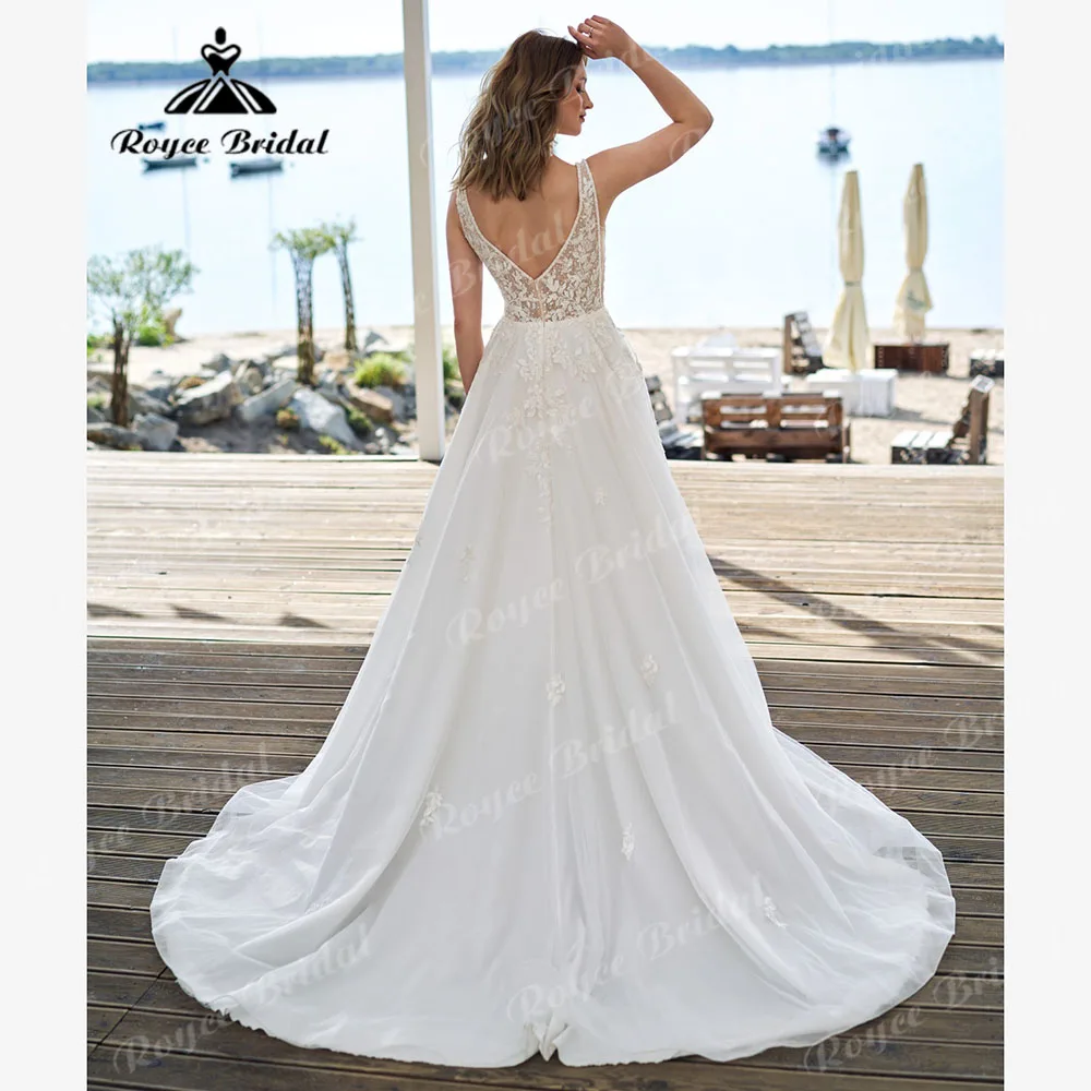 Robe Civil Tulle Plunging Deep V Neck Lace Wedding Dress for Women 2024 New In Backless Bridal Gown Vestido De Novia Bohemio