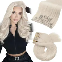 Moresoo Clip in Human Hair Extensions Natural Machine Remy Silky Straight Double Weft Balayage Ombre Hair Clips Extensions
