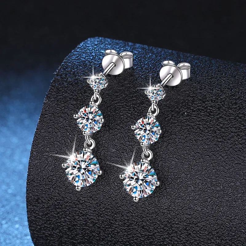 3.2 Carat Moissanite Fringe Drop Earrings 925 Sterling Silver Korean Style Full Pavé Jewelry for Women