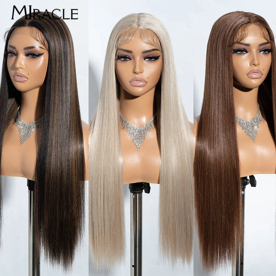 MIRACLE-Perruque Lace Front Synthétique Droite pour Femme, Perruques Cosplay sulf, Cheveux Blonds Ombré, 30 po, Faux Cheveux Vidéo