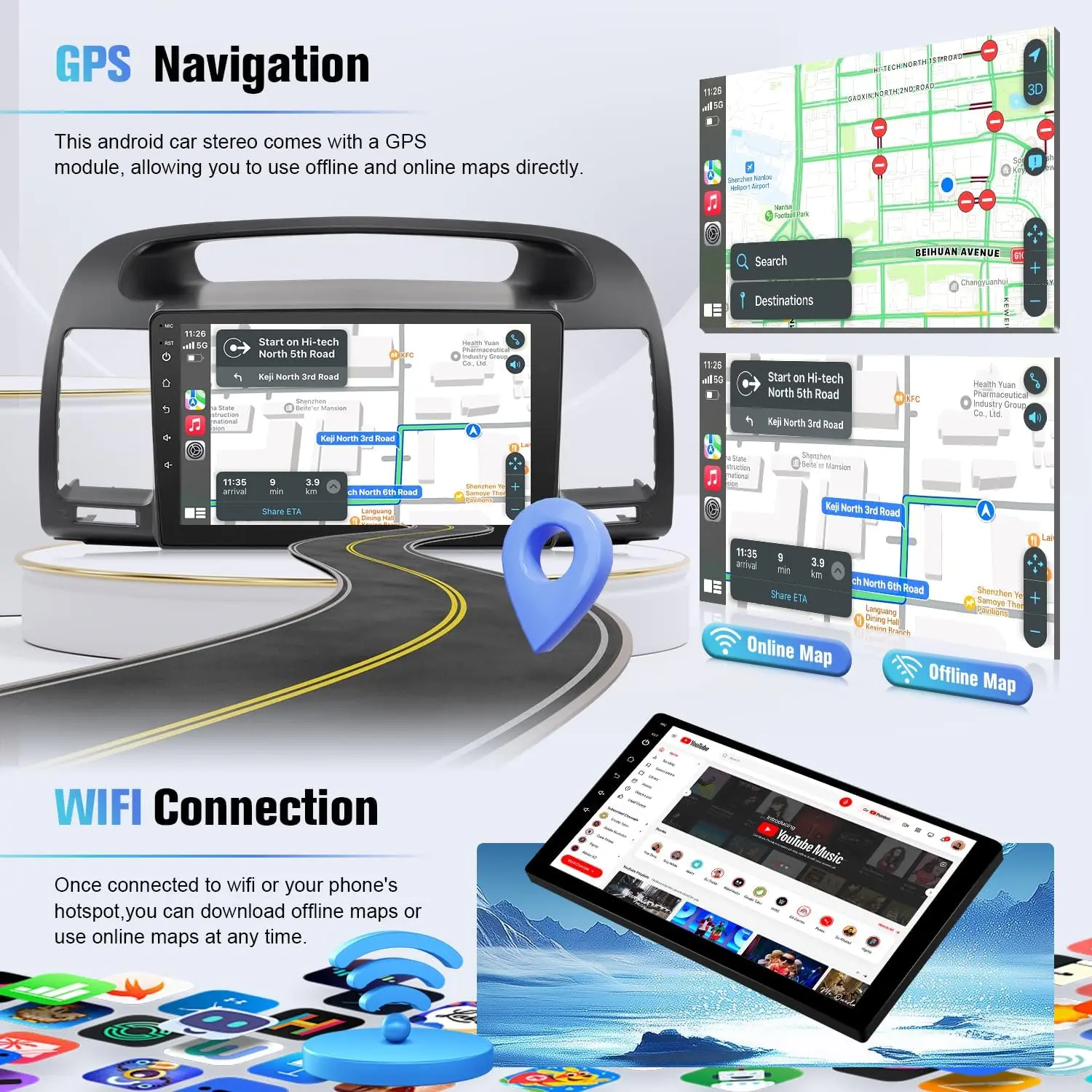 Autoradio stéréo à écran tactile 9 pouces, pour Toyota Camry 2002 2003 2004 2005 2006, Carplay sans fil, Android Auto, avec CanBus GPS 2G + 32G