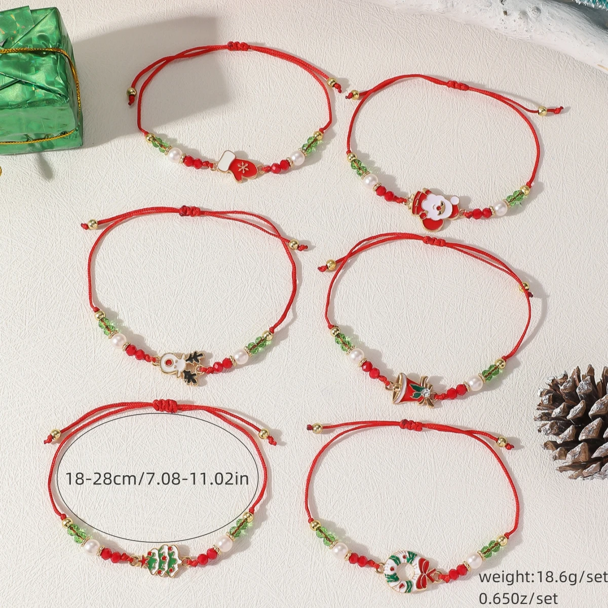 A set of 6 Bohemian Vacation Style Handmade Christmas Artificial Crystal Rice Bead Bracelet Set, Casual Vacation Style Bracelet