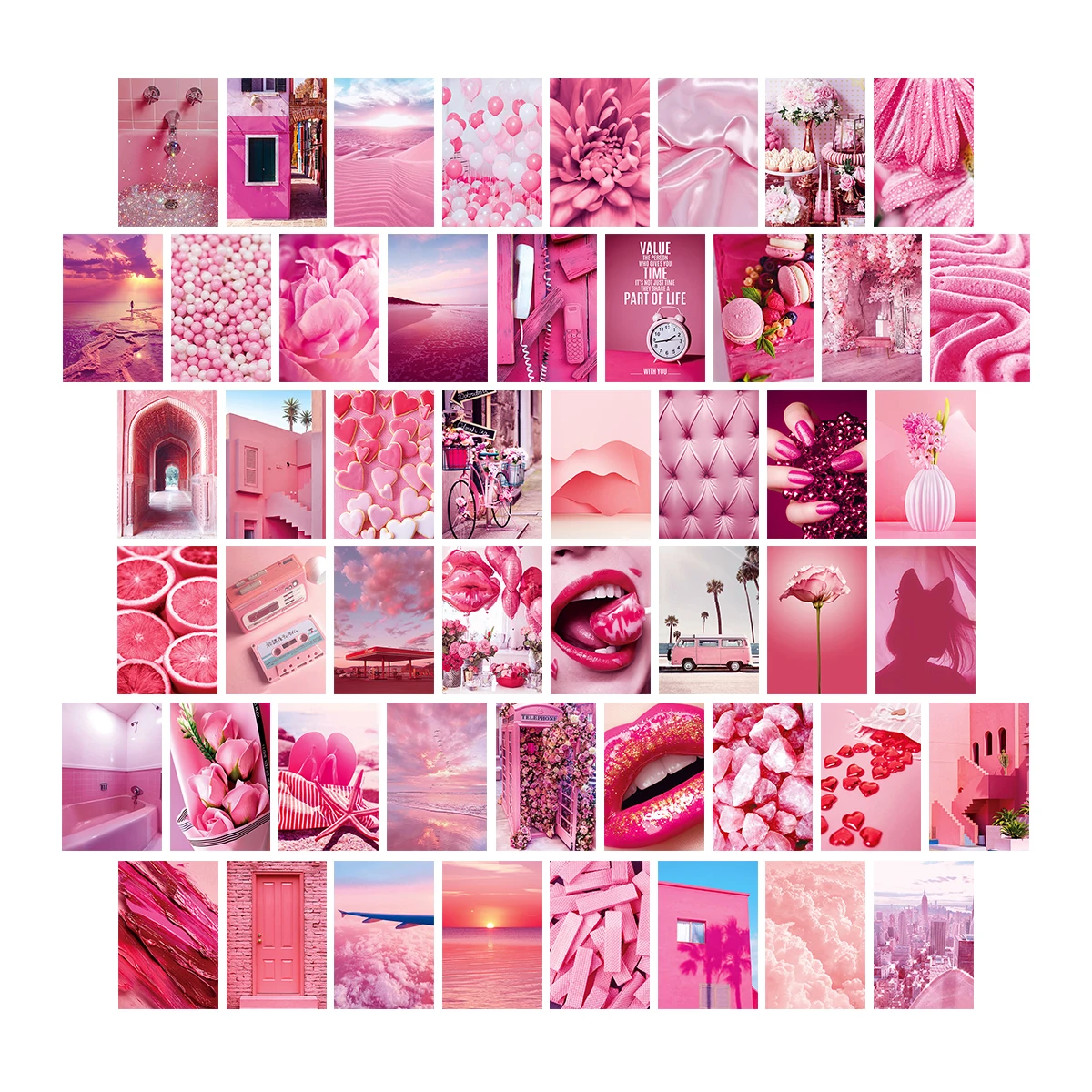 

50pcs Pink Romantic Series Wall Collage Kit Neon Pink Aesthetic Postcard Personality Picturewall Decor Girls Room Bedroom Dorm