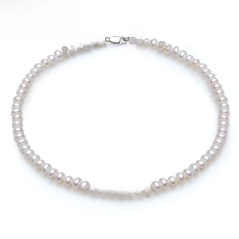 Dainashi Classic 8-9mm półokrągłe naturalne perły naszyjnik dla kobiet dziewczynki moda 925 Sterling srebrno-biały różowy fioletowy 3 kolor — zdjęcie 2