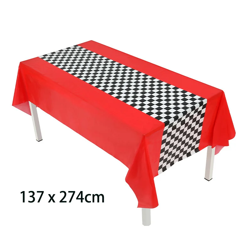 1pc Race Car Checkered Party Black White Checkered Flag Tablecloth Road Racetrack TableCover Hot Wheels Racing Birthday Supplies