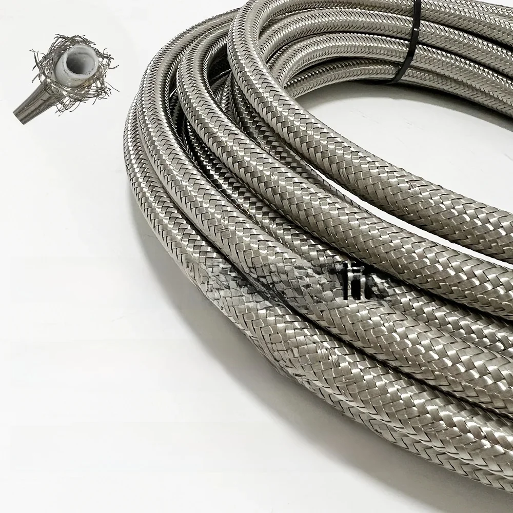 AN4 AN6 AN8 AN10 AN12 AN16 AN20PTFE tuyau de course en acier inoxydable tressé tuyau de frein ligne d'huile de carburant tuyau de voiture accessoires argent