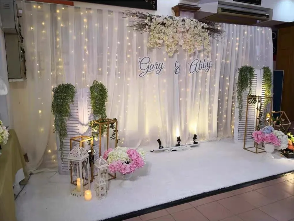 

Double Layers Silk with Tulle Wedding Backdrop Event Party Banquet Backdrop Drapes Curtain Hotel Stage Background Panel Custom