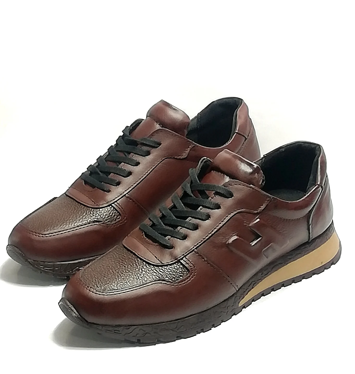 MEN\'S BLACK AND BROWN 100% GENUINE LEATHER HAND MADE DAILY SPORTS MODEL QUALITY FASHION SHOES