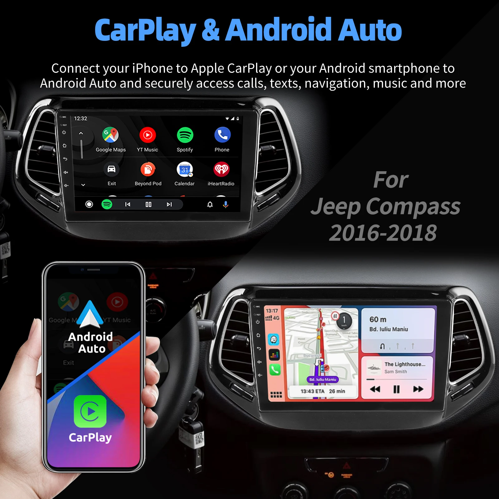 Autoradio ESSGOO Android 15 10 Zoll 4+64G/6+128G für Jeep Compass 2017-2020 Drahtloses CarPlay Android Auto GPS Navigation Bluetooth WiFi RDS Lenkradsteuerung Mirror Link Touchscreen – Detail 7