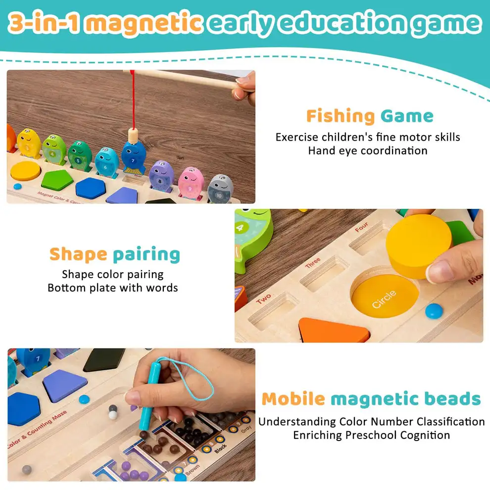 Montessori Magnetic Color and Number Maze,  Wooden Magnet Puzzle Game Board for Toddlers, Fine Motor Skills Toys