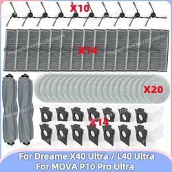 Compatible con piezas de repuesto y accesorios para aspiradora Dreame X40 Ultra / L40 Ultra / X40 Ultra Complete / X40 Pro / MOVA P10 Pro Ultra - rodillo principal, cepillo lateral, filtro HEPA, bolsa de polvo