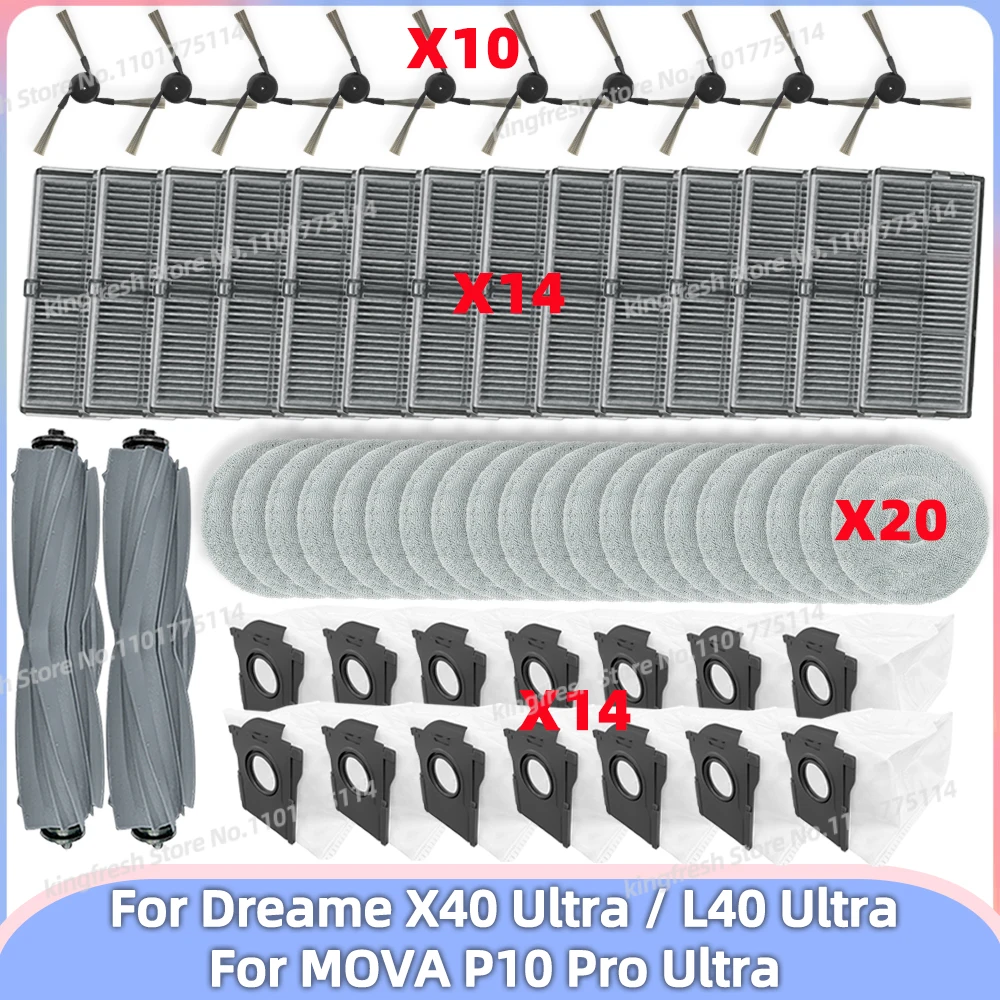 Fit For ( Dreame X40 Ultra / L40 Ultra, MOVA P10 Pro Ultra ) Parts Main Roller Side Brush Hepa Filter Dust Bag