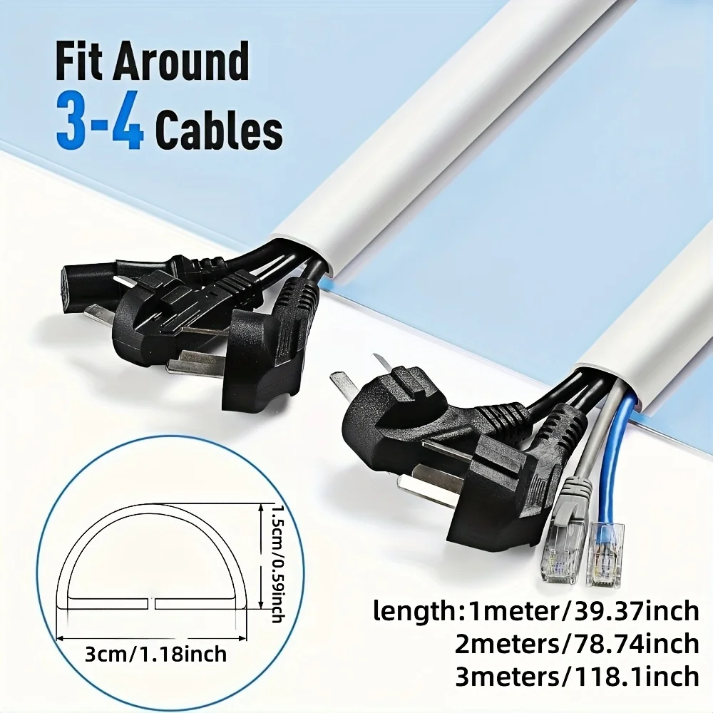 1PC 1/2/3meters Cable Sleeve Arc Floor Cord Cover Self Adhesive Cable Protector Anti Extrusion Wiring Duct for Home Outdoor Wire
