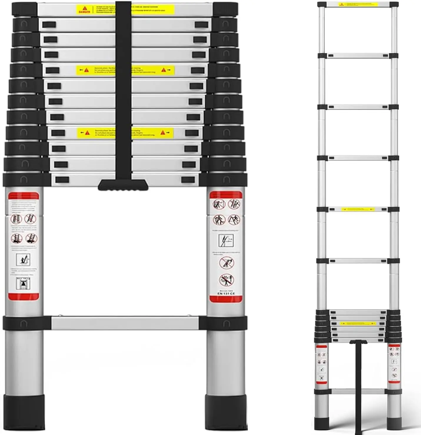3.8 m Telescopic Ladder, Extendable Ladder, Stainless Steel Ladder for Motorhome, Attic, Office, Warehouse, Multi-Purpose Ladder, Easy to Carry, 150 kg Load Capacity
